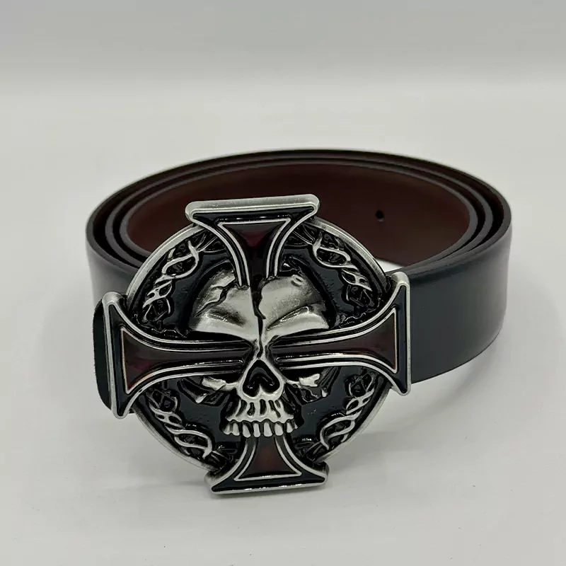 کمربند چرمی مدل سگک اسکلت و ایرون کراس