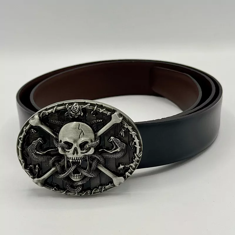 کمربند چرمی مدل سگک اسکلت و مار