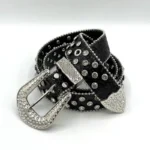 کمربند فول نگین چرمی مشکی وارداتی